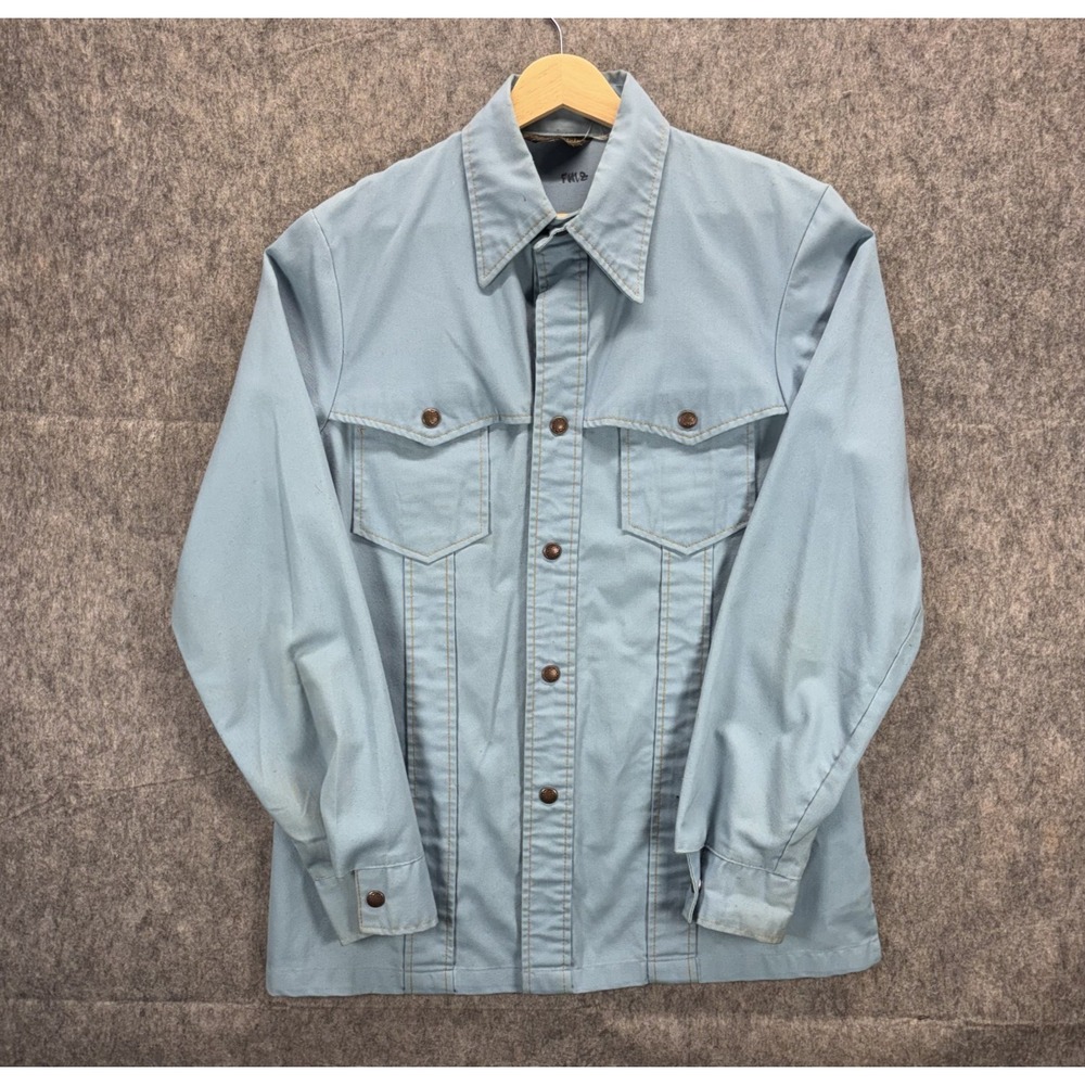 1970s John Blair Shirt Jacket Shacket Men's Medium Blue Pockets Western USA